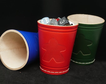 Leather Dice Cup with Board Game Meeple Embossed - Hand Made - Fits 30+ 16mm d6