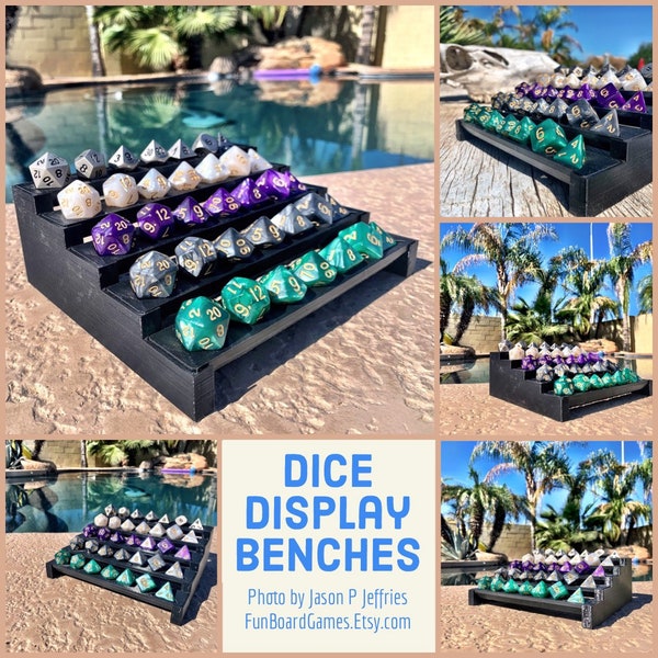 Dice Display Shelves for Dice Collectors with Well Behaving Dice - Dungeons and Dragons - 3D Printed Designed by sablebadger - Geeky Gift