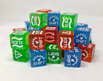 12x Gaslands Skid Dice - 12 Semi-Transparent dice - Shift / Slide / Hazard / Skid Dice 16mm - Miniatures Car Combat Wargame