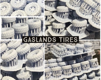 16x Gaslands Wheels Tires - PREMIUM -  20mm scale - Great for Osprey Gaslands / Car Wars - Requires Glue and Paint - sablebadger