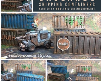 Shipping Containers for miniatures wargaming - HO 20mm - Set of Six (6) - Great for Osprey Gaslands / Car Wars