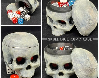 Dice Skull / Skull Dice Cup for Dice Collectors - Round with Screw Cap - fits 18 16mm d6 - Dungeons and Dragons - 3D Printed