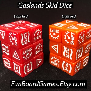 12x Gaslands Skid Dice - Shift / Slide / Hazard / Skid Dice 16mm - Miniatures Car Combat Wargame