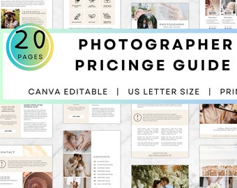 Wedding Photography Client pricing guide photographer Pricing Sheet list Editable canva template customizable
