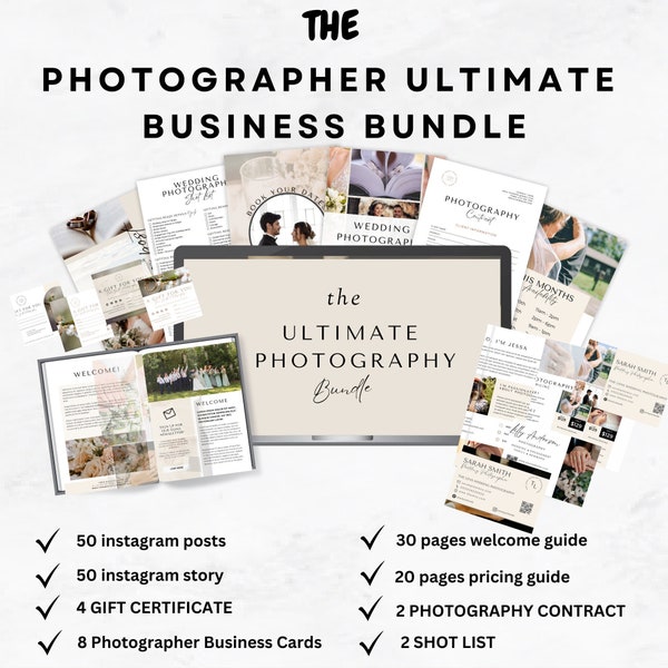 Wedding Photography bundle instagram posts INSTAGRAM stories PHOTOGRAPHY welcome guide Pricing brochure business contract gift CERTIFICATE