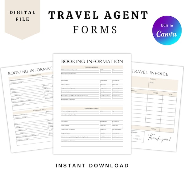 Travel Agency Forms and Templates Etsy