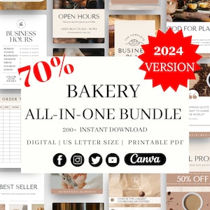 200 + Bakery Bundle-Vorlagen, bearbeitbare Canva-Vorlagen, Sofort-Download, druckbare Vorlage, Branding-Kit für kleine Unternehmen