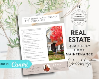 Quarterly Home Maintenance Checklist, Real estate flyer template, Realtor template, Real estate agent marketing, Printable, Editable, Canva