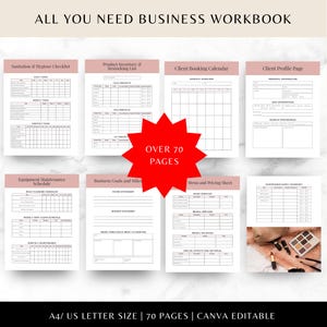 Peut inclure: Un classeur d'entreprise imprimable de plus de 70 pages pour les professionnels de la beaut&eacute;. Le classeur comprend des listes de contr&ocirc;le, des calendriers et des formulaires pour g&eacute;rer l'assainissement, l'inventaire, les r&eacute;servations de clients et les objectifs commerciaux.
