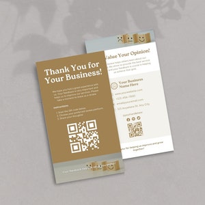 Canva-sjabloon QR-code Review visitekaartje, doe-het-zelf scanbare bedankkaart, laat een recensie achter Visitekaartje