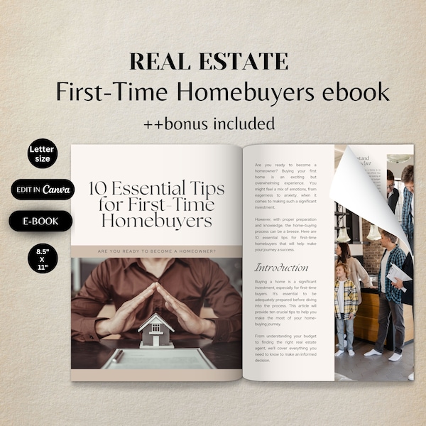 Real esate marketing ebook real estate Newsletter realtor Client freebie home buyer guide Canva Printable template First Time Homebuyer Tips