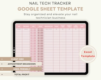 Nail Tech Tracker Nail Technician business spreadsheet Nail Client Record Book Nail Business Bookkeeping Nail Salon Beautician google sheet