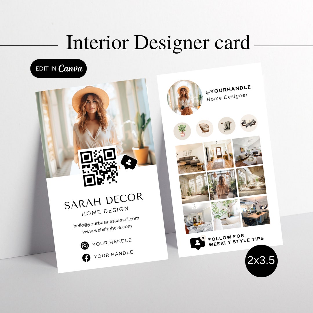 Interior Designer Business Card Home Decor Instagram Marketing Card QR ...