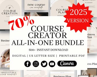 600 + Course Creator Bundle, Course Coach Marketing Kit, coaching business Workbook Template, Social Media Templates, COURSE CREATOR plan