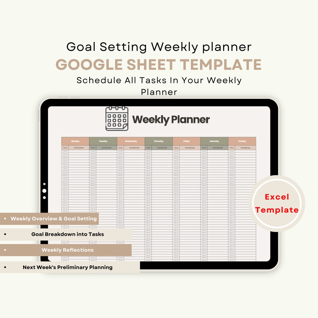 Productivity Planner GOOGLE SHEET TEMPLATE, Goal Setting Weekly Planner ...