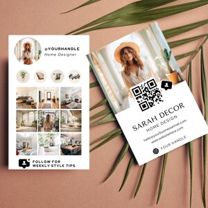 Interior designer business card home decor Instagram marketing card QR Code Social Media branding Template Editable Canva Business Card