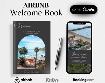 AIRBNB welcome book airbnb guestbook vrbo vacation Rental welcome book host guidebook Short term rental manual guestbook canva template