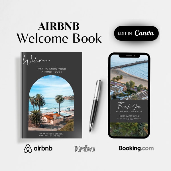 AIRBNB welcome book airbnb guestbook vrbo vacation Rental welcome book host guidebook Short term rental manual guestbook canva template