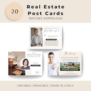 Realtor Marketing Bundle: 20 bearbeitbare Canva-Vorlagen für Makler-Verkäufer-Postkarten - Hausverkauf-Mailer
