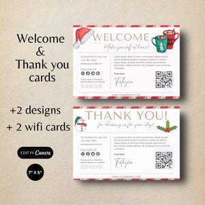 Cartão de boas-vindas de Natal do Airbnb Cartão de agradecimento Cartão de felicitações para casa Informações de Wi-Fi Modelo personalizado Editável no Canva Pôster para impressão