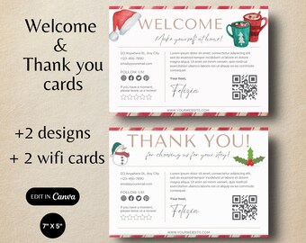 Biglietto di benvenuto natalizio Airbnb Biglietto di ringraziamento ospite Biglietto di auguri per la casa Informazioni Wi-Fi Modello personalizzato modificabile in Canva Poster stampabile