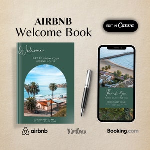 Airbnb vacation rental welcome book vrbo host guestbook Short term rental guidebook home manual canva Editable template customizable book