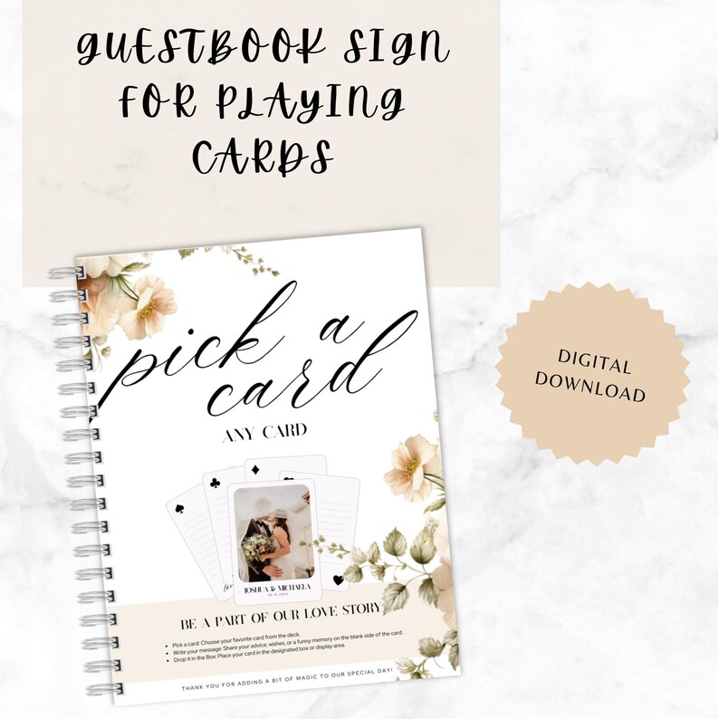 Editable Wedding Playing Card Guest Sign Template: Pick a Card Canva - Etsy