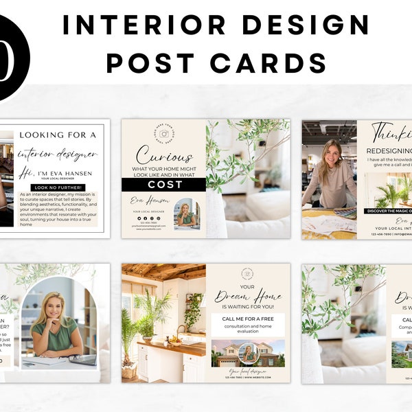 Bundle of 20 Interior designer Post Cards interior Design Marketing Mailer cards Home Decor Postcard Home Design Service Editable template