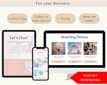 Custom Balloon Business Website, Editable Balloon artist Web site, Canva website Template, Balloon Garland and Arch Digital Showcase