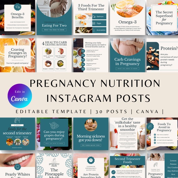Pregnancy Nutrition Instagram posts, Dietician Social Media post, Wellness Template for Nutrition Coach, Doula Midwife Instagram Marketing