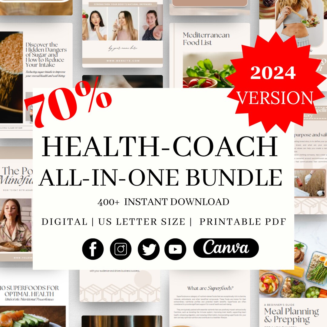 400+ Health Coach Canva Bundle, Wellness and Nutrition Branding Toolkit ...