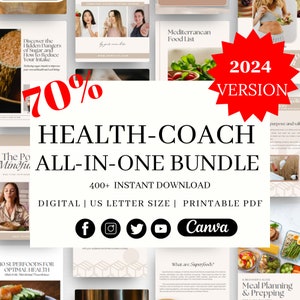 400+ Health Coach Canva Bundle, Wellness and Nutrition Branding Toolkit, Dietician Marketing Templates , Wellbeing Business MEAL PLANNERS