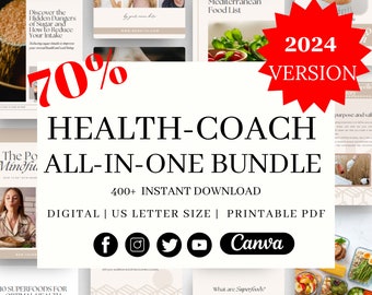 400+ Health Coach Canva Bundle, Wellness and Nutrition Branding Toolkit, Dietician Marketing Templates , Wellbeing Business MEAL PLANNERS