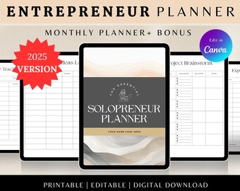 Small Business Planner Printable entrepreneur day Planner Solopreneur Editable Planner Customizable monthly weekly planner Income Tracker