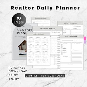 2024/2025 Planificador de agentes inmobiliarios Planificador de administradores inmobiliarios Agente de bienes raíces Lista diaria semanal de tareas pendientes Lista de verificación de productividad del agente inmobiliario Archivo digital