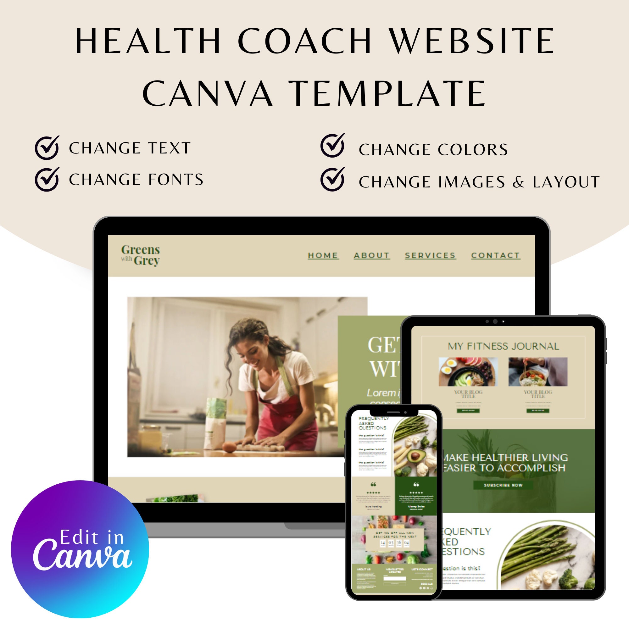 400+ Health Coach Canva Bundle, Wellness and Nutrition Branding Toolkit ...