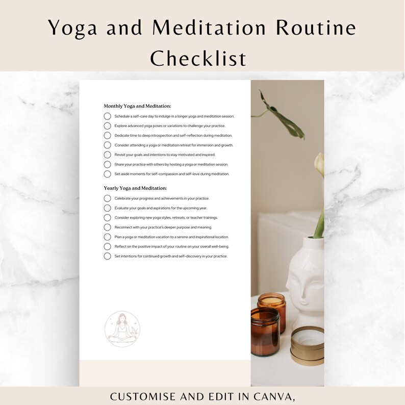 Yoga Meditation Checklist, Self-care Routine, Health &amp; Wellness, Affirmations Guide - Etsy