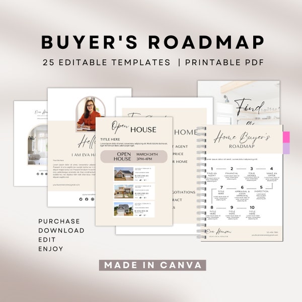 Home Buyer Roadmap Guide Realtor Agent Buyers Packet Step By Step Home Buying Process Real Estate Marketing Brochure Editable Canva template