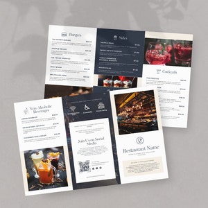 Plantilla de Canva para menú de folleto, plantilla personalizable, Diseño de menú de 2 páginas, Folleto de restaurante, Menú de servicio de comida, Folleto tríptico a 2 caras