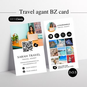 reisagent visitekaartje met QR-code, reizende blogger promotionele BZ-kaart, visitekaartje in Instagram-stijl, bewerkbare Canva-sjabloon
