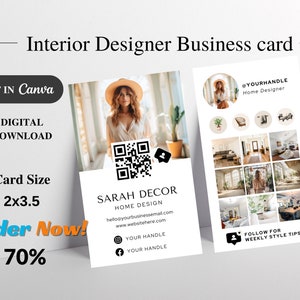 Interior designer business card home decor Instagram marketing card QR Code Social Media branding Template Editable Canva Business Card image 2