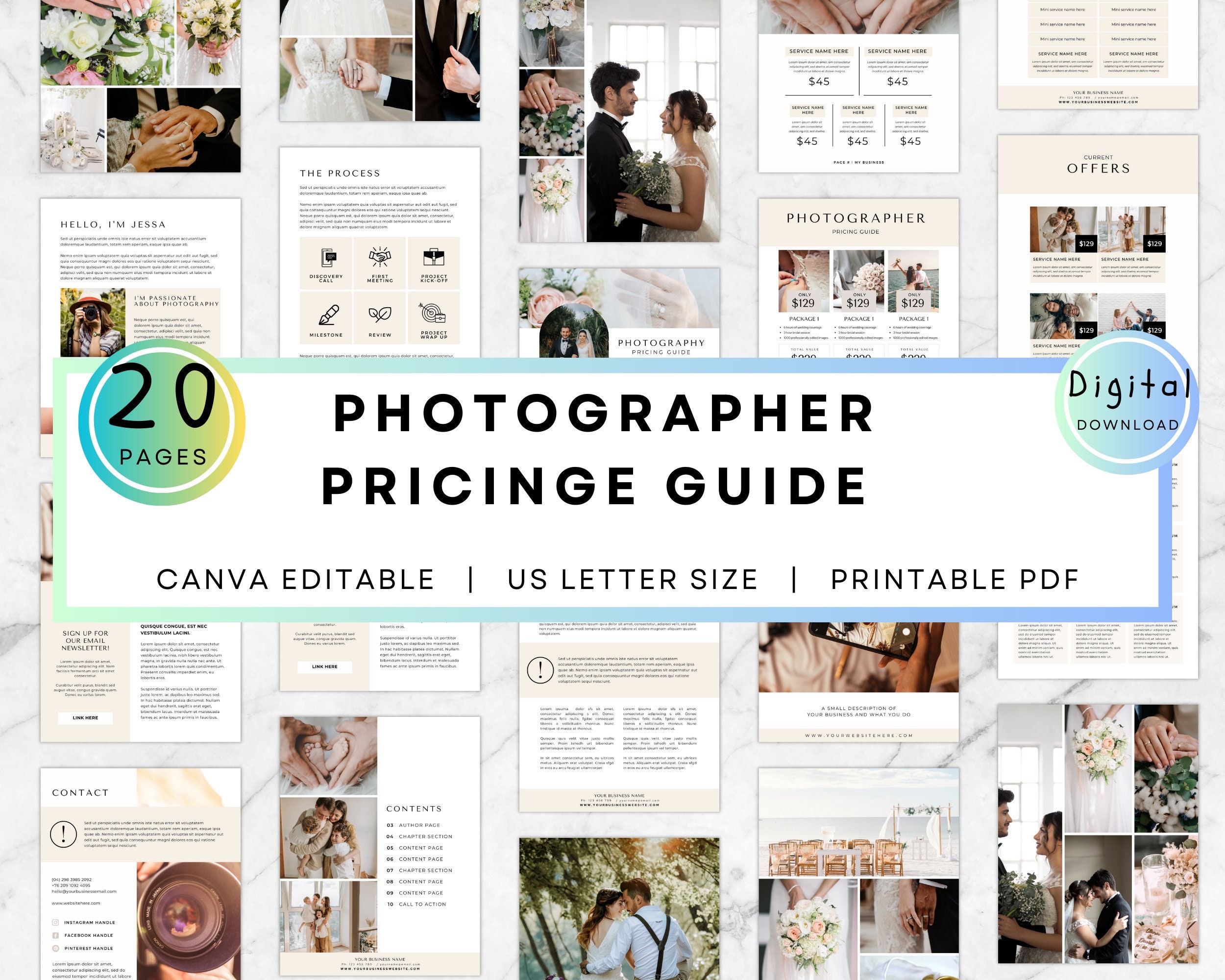 Wedding Photography Client pricing guide photographer Pricing Sheet list Editable canva template customizable