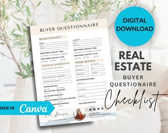 Questionário do comprador de casa Lista de verificação Formulário de admissão do comprador Formulário de lead do cliente imobiliário Ficha de informações do comprador de marketing imobiliário para impressão