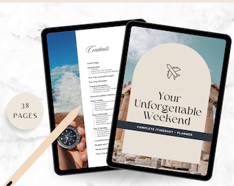 38-Page Travel Vacation Planner Bundle, Printable Trip Organizer, Roadtrip Diary, Holiday Journal, Digital File, Instant Download