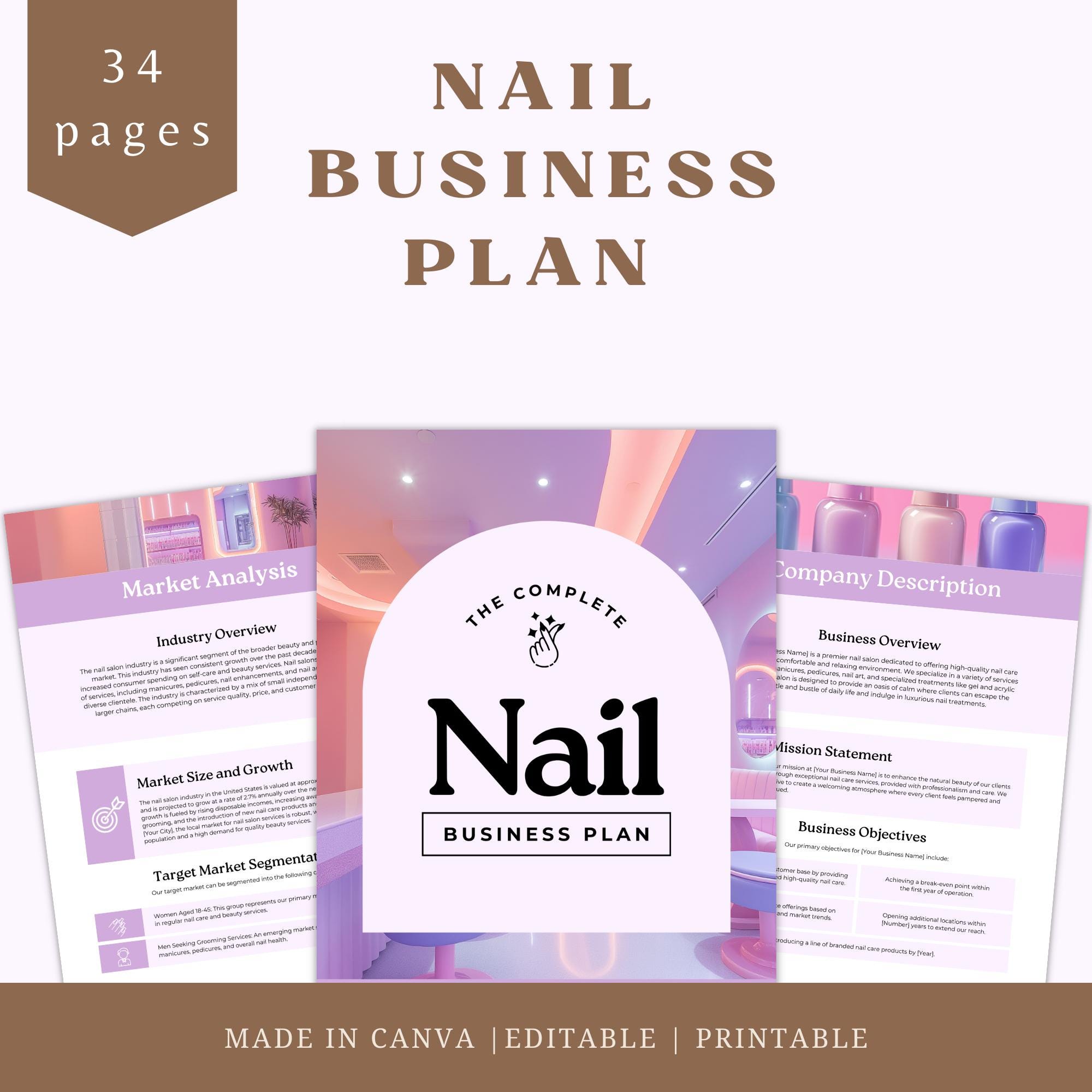 Nail Business Plan Template Editable Canva Strategy for Nail Techs