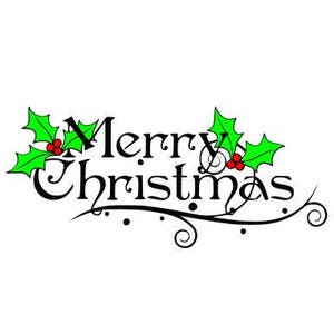 Peut inclure: Une carte de vœux de Noël noire et verte avec le texte "Merry Christmas" et des feuilles de houx avec des baies rouges.