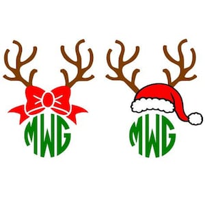 Christmas Reindeer Antlers Bow Santa Hat Monogram cutting file svg, dxf, eps Cricut Design Space Cameo Silhouette Studio