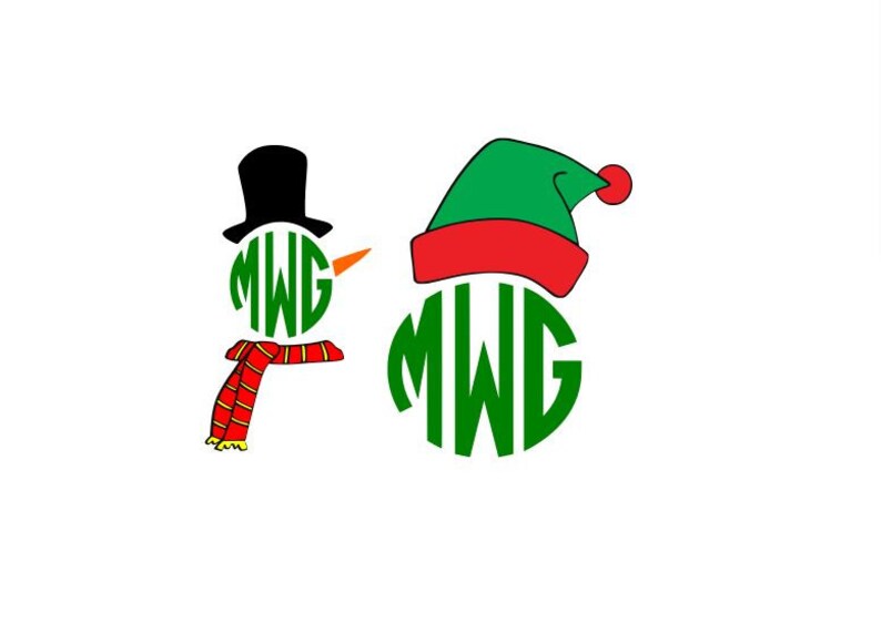 Merry Christmas Snowman Elf Monogram cutting file svg dxf ...