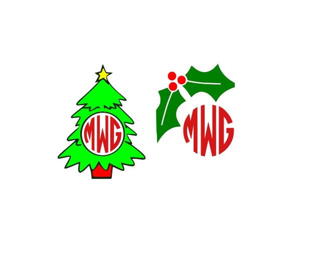 Christmas Tree Holly Green Monogram Cutting File Svg, Dxf, Eps Cricut ...