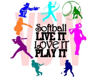 Girl Women Softball Cutting Files Silhouette SVG, DXF and EPS vinyl cut Files, for Cameo and Cricut Explore machines